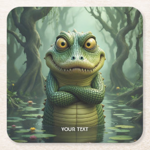 Fantasy Cute Arg Crokodile Träd Underlägg Papper Kvadrat