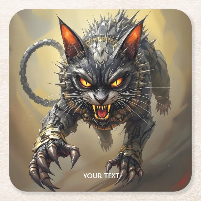 Fantasy Cute Arg Cyborg Cat Underlägg Papper Kvadrat (Framsidan)