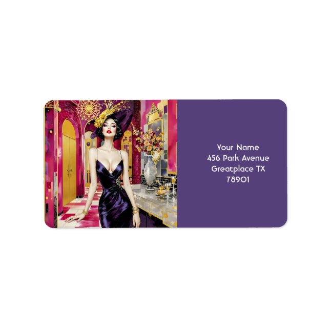 Fantasy Cute Art Deco Dam Adressetikett (Framsidan)