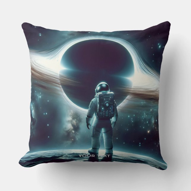 Fantasy Cute Astronaut Black Hål Kudde (Framsida)