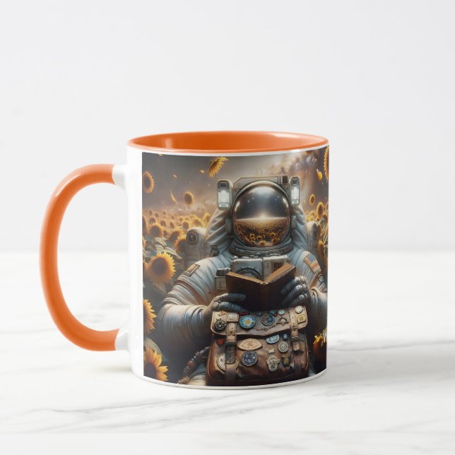 Fantasy Cute Astronaut Bok Flowers Mugg (Vänster)
