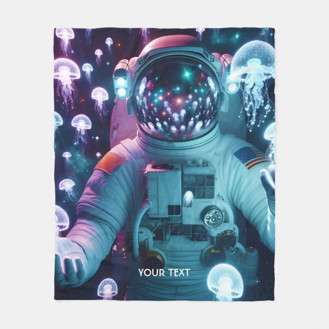 Fantasy Cute Astronaut Jellyfish Space Fleecefilt (Framsidan)