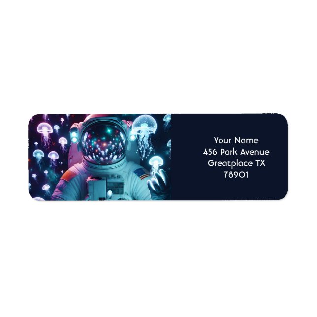 Fantasy Cute Astronaut Jellyfish Space Returadress Etikett (Framsidan)