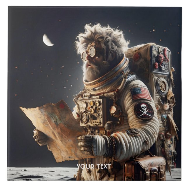 Fantasy Cute Astronaut Karta Space Kakelplatta (Framsidan)