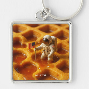 Fantasy Cute Astronaut på maple Fyrkantig Silverfärgad Nyckelring