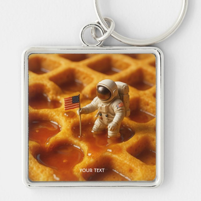 Fantasy Cute Astronaut på maple Fyrkantig Silverfärgad Nyckelring (Framsidan)