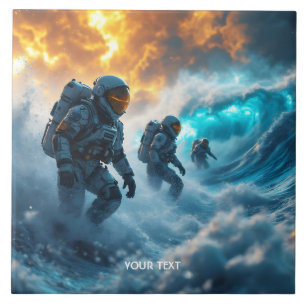 Fantasy Cute Astronauts Storm Sea Kakelplatta