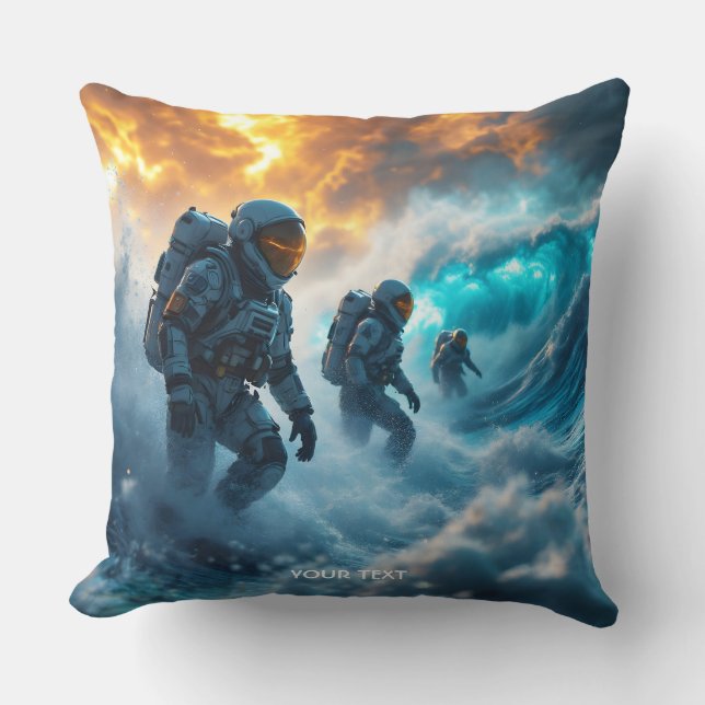 Fantasy Cute Astronauts Storm Sea Kudde (Framsida)