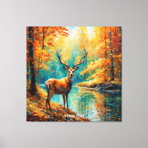 Fantasy Cute Autumn Hjort Träd Canvastryck