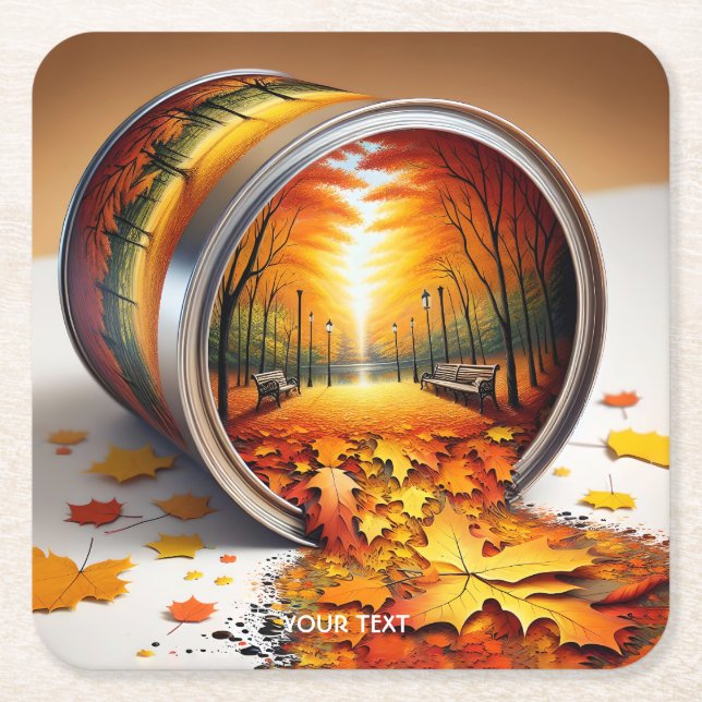 Fantasy Cute Autumn Tin Forest Underlägg Papper Kvadrat (Framsidan)