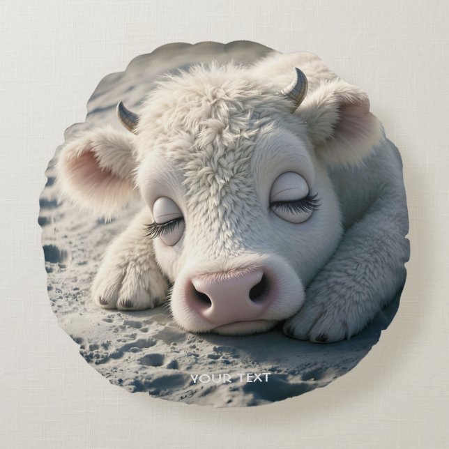 Fantasy Cute Baby Cow Sleeping Rund Kudde (Framsidan)