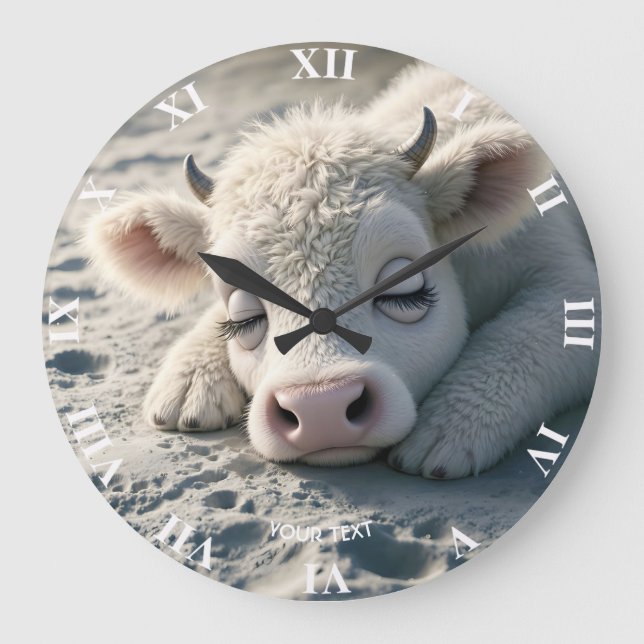 Fantasy Cute Baby Cow Sleeping Stor Klocka (Framsida)