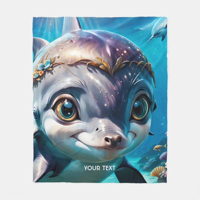 Fantasy Cute Baby Dolphin Flowers Fleecefilt (Framsidan)