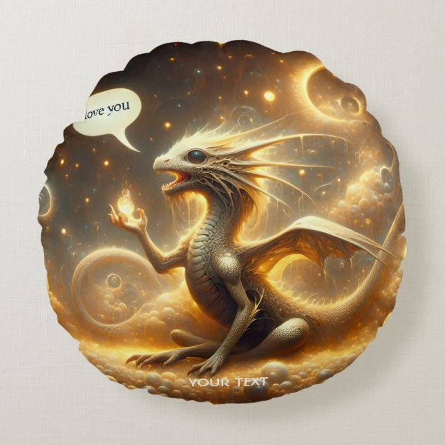 Fantasy Cute Baby Dragon Kärlek Rund Kudde (Framsidan)