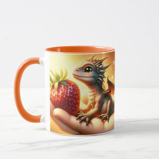 Fantasy Cute Baby Dragon Strawberry Mugg (Vänster)