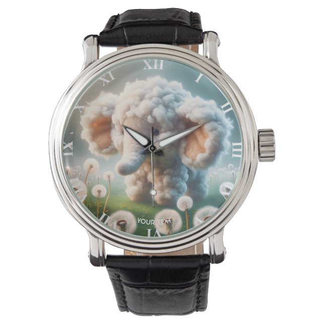 Fantasy Cute Baby Elephant Flowers Armbandsur (Framsida)