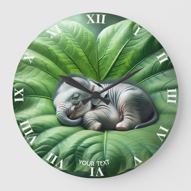 Fantasy Cute Baby Elephant Löv Stor Klocka (Framsida)