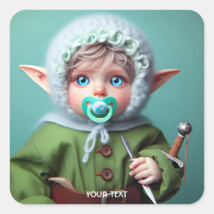 Fantasy Cute Baby Grönt Dress Fyrkantigt Klistermärke