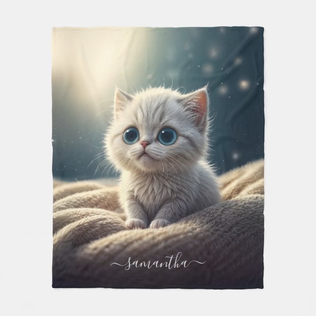 Fantasy Cute Baby Kattunge Älskare Personlig Fleecefilt (Framsidan)