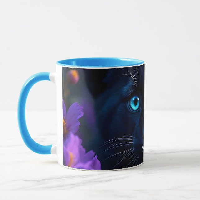 Fantasy Cute Baby Panther Flowers Mugg (Vänster)