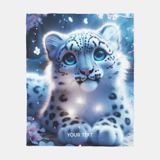 Fantasy Cute Baby Snö Leopard Fleecefilt (Framsidan)