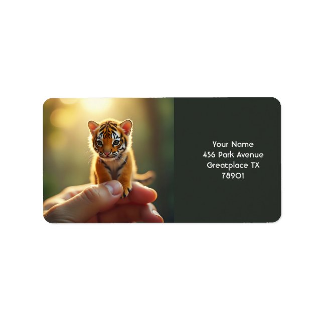 Fantasy Cute Baby Tiger Hand Adressetikett (Framsidan)