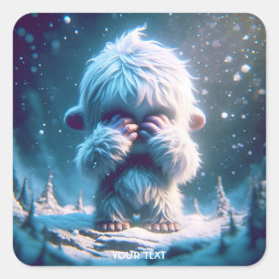 Fantasy Cute Baby Yeti Winter Fyrkantigt Klistermärke