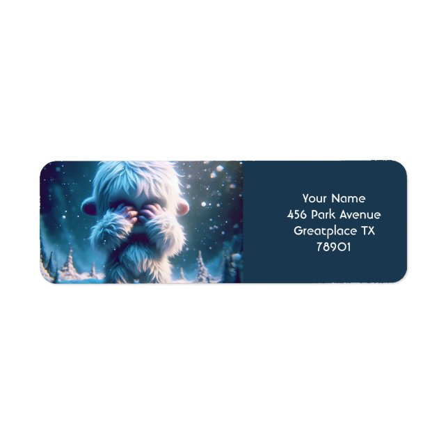 Fantasy Cute Baby Yeti Winter Returadress Etikett (Framsidan)