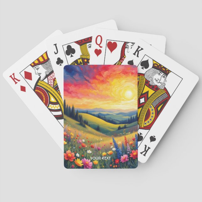 Fantasy Cute Backe Flowers Sunset Casinokort (Baksidan)