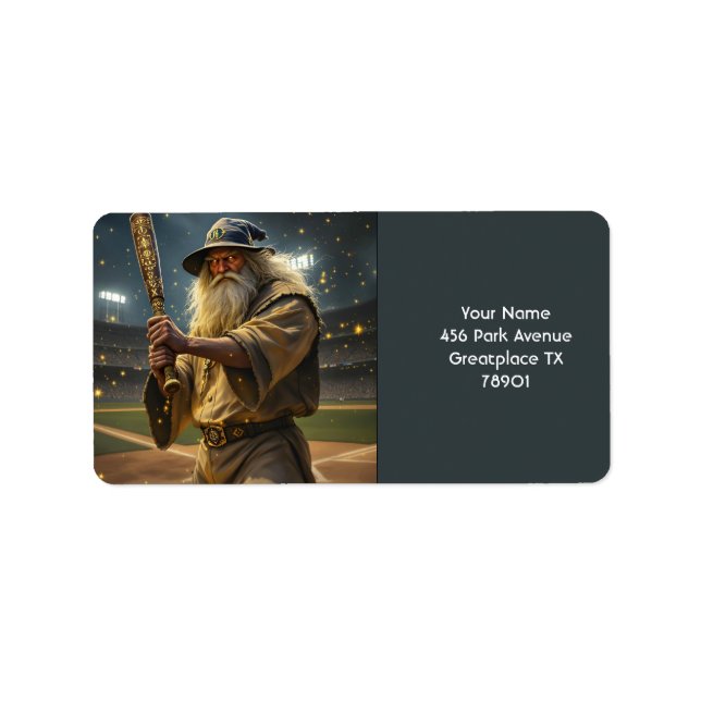 Fantasy Cute Baseball Wizard Fladdermus Adressetikett (Framsidan)