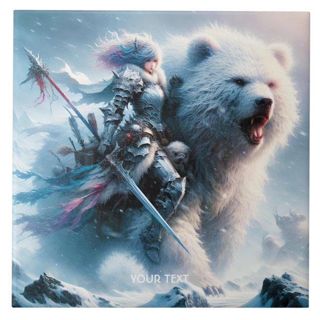 Fantasy Cute Bear Female Warrior Kakelplatta (Framsidan)