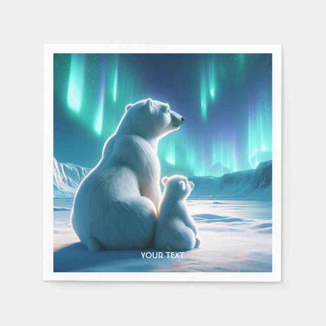 Fantasy Cute Bears Aurora Borealis Pappersservett (Framsidan)