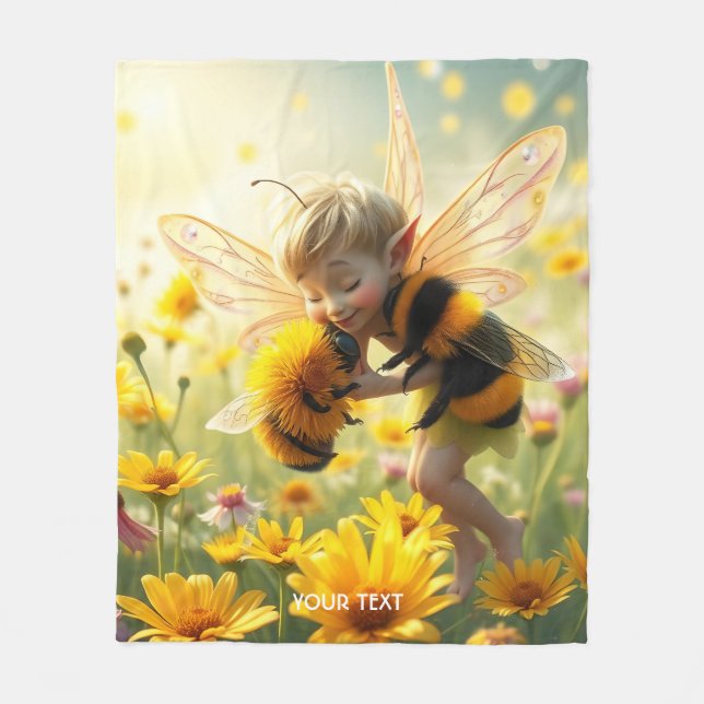 Fantasy Cute Bee Flowers Kiss Fleecefilt (Framsidan)