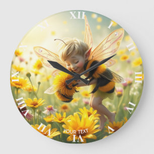 Fantasy Cute Bee Flowers Kiss Stor Klocka