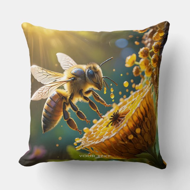 Fantasy Cute Bee Flowers Sol Kudde (Framsida)
