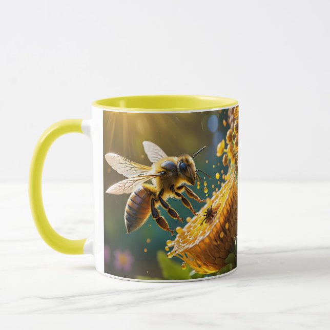 Fantasy Cute Bee Flowers Sol Mugg (Vänster)