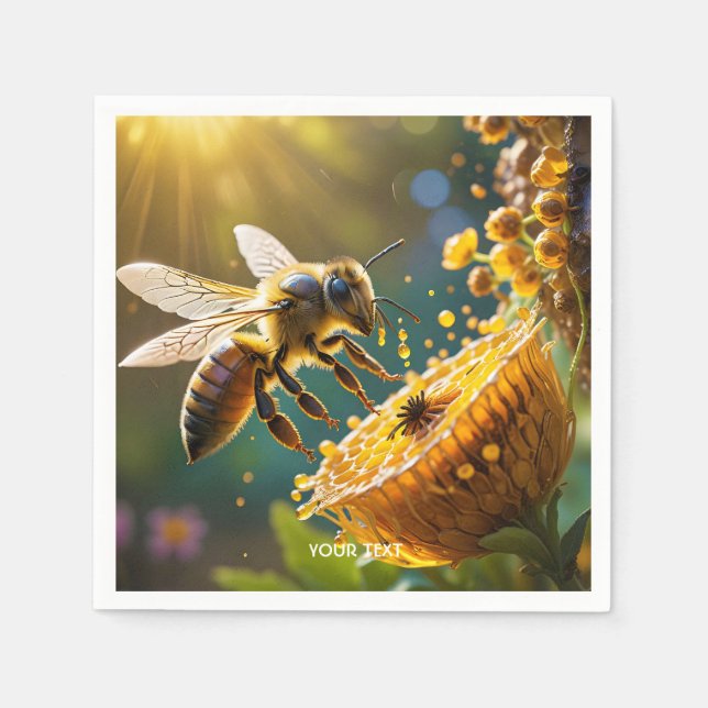 Fantasy Cute Bee Flowers Sol Pappersservett (Framsidan)