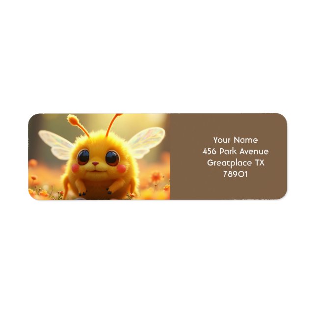 Fantasy Cute Bee Kryp Sol Returadress Etikett (Framsidan)