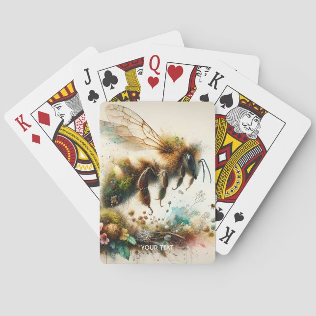 Fantasy Cute Bee Watercolor Flowers Casinokort (Baksidan)