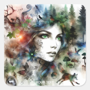 Fantasy Cute Bevackra Forest Creature Fyrkantigt Klistermärke