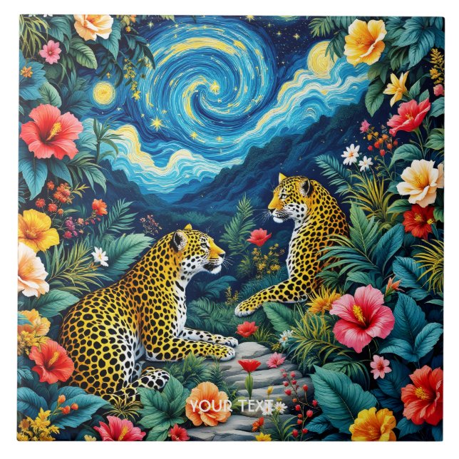 Fantasy Cute Big Cats Flowers Kakelplatta (Framsidan)