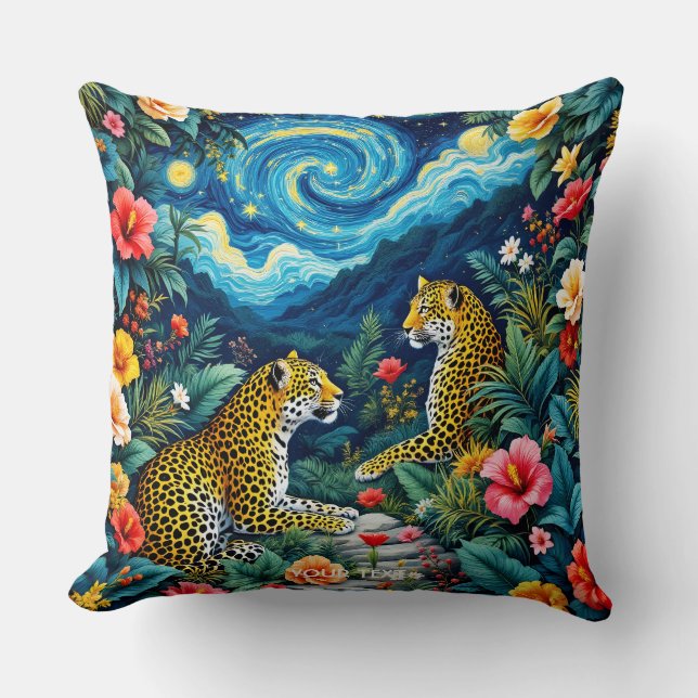 Fantasy Cute Big Cats Flowers Kudde (Framsida)
