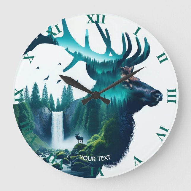 Fantasy Cute Big Elk liggande Stor Klocka (Framsida)