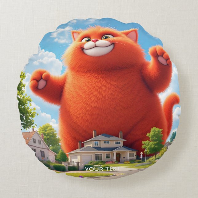 Fantasy Cute Big Orange Cat Rund Kudde (Framsidan)