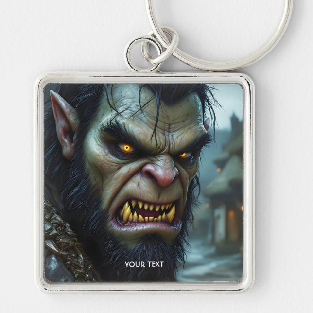 Fantasy Cute Big Strong Warrior Fyrkantig Silverfärgad Nyckelring (Framsidan)