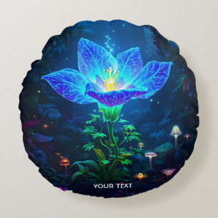 Fantasy Cute Bioluminescent Blue Flower Rund Kudde