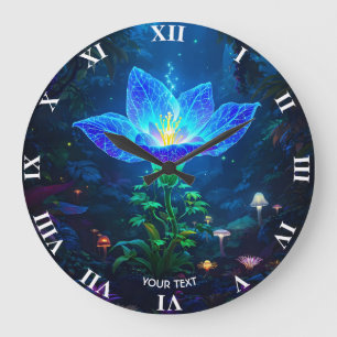 Fantasy Cute Bioluminescent Blue Flower Stor Klocka