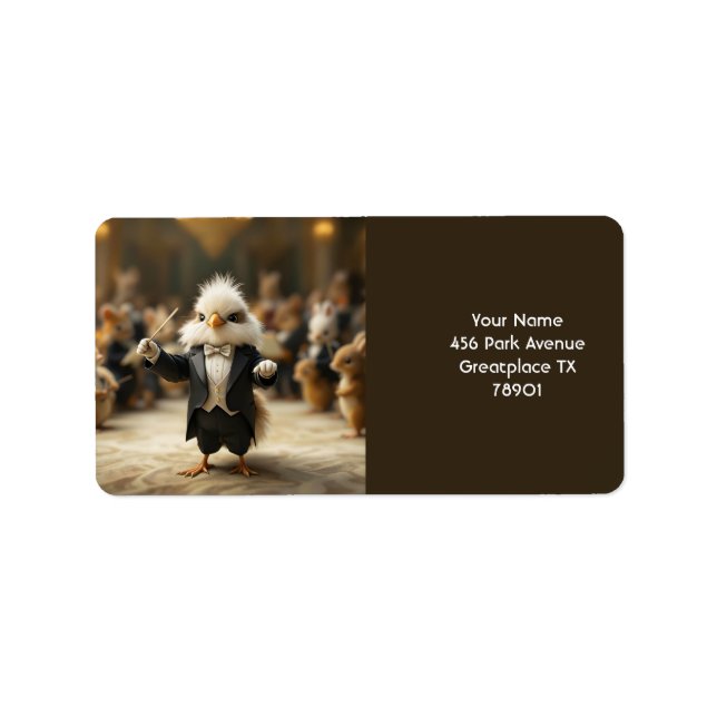 Fantasy Cute Bird Conducts Orchestra Adressetikett (Framsidan)
