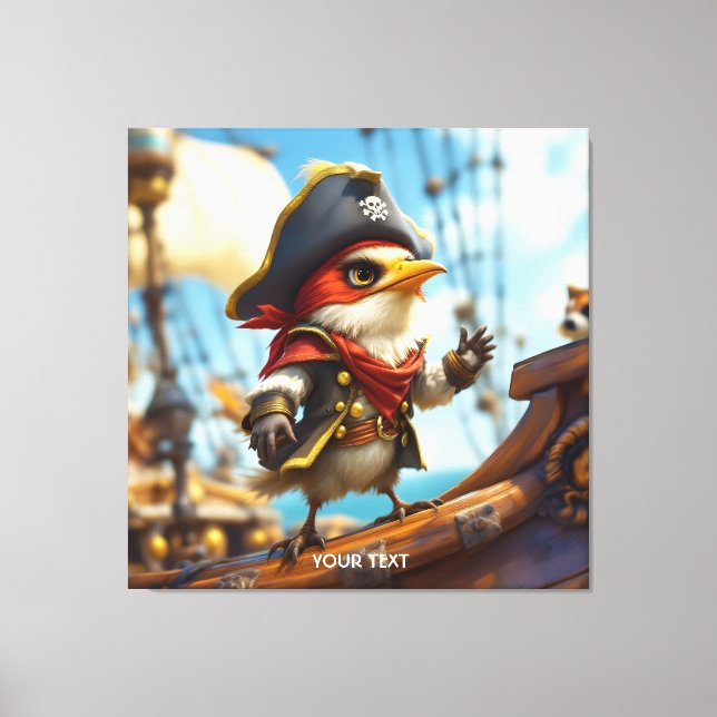Fantasy Cute Bird Kapten Pirat Canvastryck (Framsida)