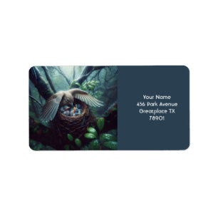 Fantasy Cute Bird Nest Rain Adressetikett